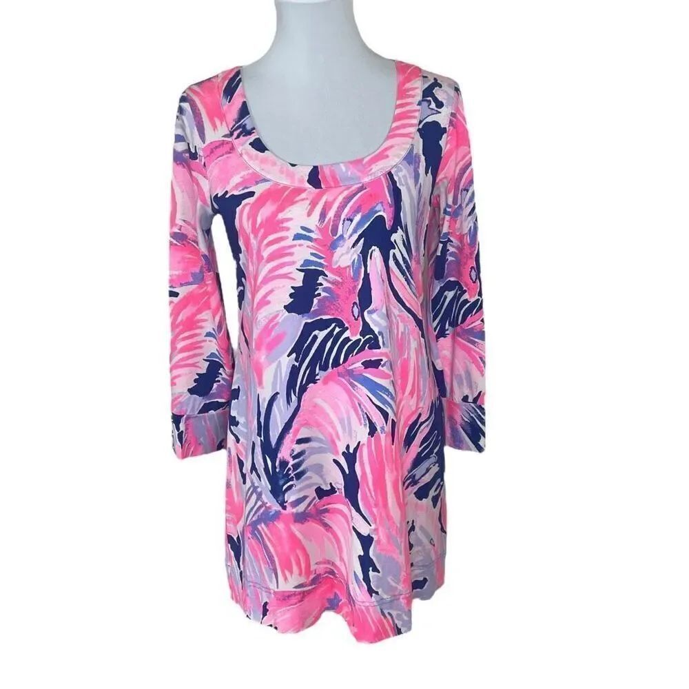 Lilly Pulitzer Merritt Pima Cotton Shift Dress Pink and Blue Size Small